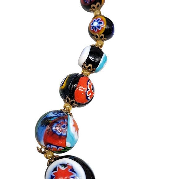 Handpainted Millefiori Pearl Necklace 23" Graduated Sizes Iconic Italian Design - Picture 13 of 16